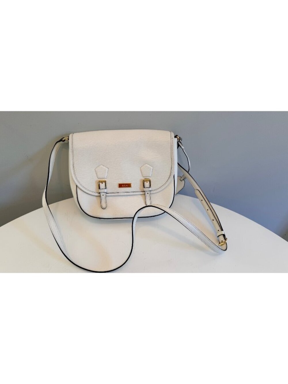 Lauren Ralph Lauren Saddlebag Crossbody White Leather Purse - READ